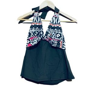 La Blanca Asymmetrical Swim Tie Front Top in White and Brown